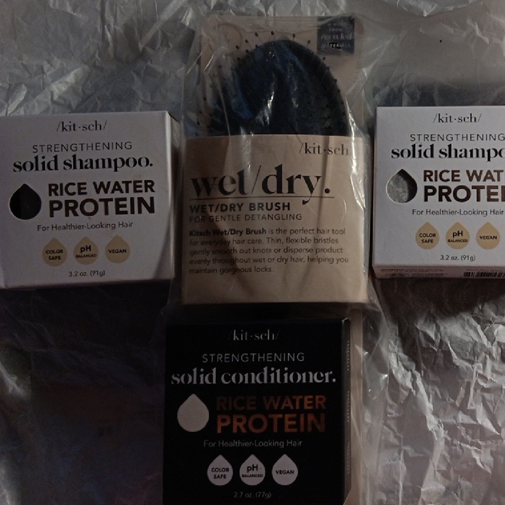 Kitsch Rice Water Protein Hair Care 1 Brush, 2 shampoo, 1 conditioner
